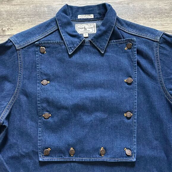 Vintage 70s Ralph Lauren Western Wear Denim Bib Button Shirt Size 12 RARE! - Picture 4 of 9